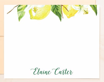 Lemon Floral Flat Note Cards - Lemon Custom Note Cards - Fine Stationery - Social Stationery - Feminine Stationery - Modern Stationary - LM1