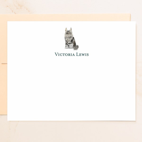 Maine Coon Personalized Flat Note Cards  - Cat Stationery - Gifts for Cat Lovers - Social Stationery - Maine Coon Cards Set - CT1