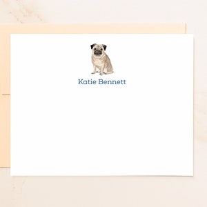 Pug Personalized Flat Note Cards Stationery Gifts for Dog Lovers Cute Dog Cards Chinese Pug Cards Social Stationery DG1 image 1