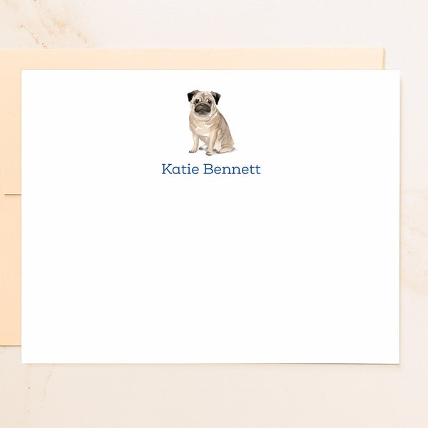 Pug Personalized Flat Note Cards - Stationery - Gifts for Dog Lovers - Cute Dog Cards - Chinese Pug Cards - Social Stationery -  DG1