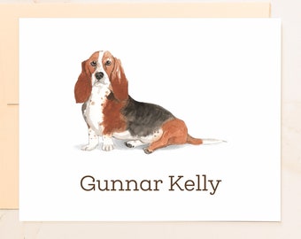 Basset Hound Personalized Folded Note Cards - Dog Stationery - Gifts for Dog Lovers - Cute Dog Cards - Social Stationery - Stationary - DG1