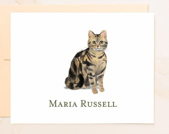 American Shorthair Personalized Folded Note Cards  - Cat Stationery - Gifts for Cat Lovers - Social Stationery - Tabby Stationary - CT1