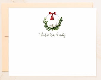 Wreath Note Cards - Flat Cards - Social Stationery - Christmas Holiday Stationery - Christmas Notes - Personalized Wreath Card - WR1