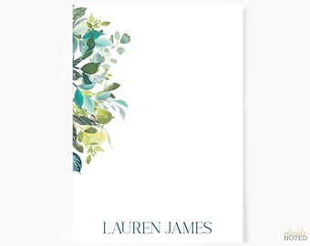 Teacher Gift Personalized Monogram Notepad For Her Green Leaves Personalized Floral Stationary Watercolor Greenery Plants To Do List