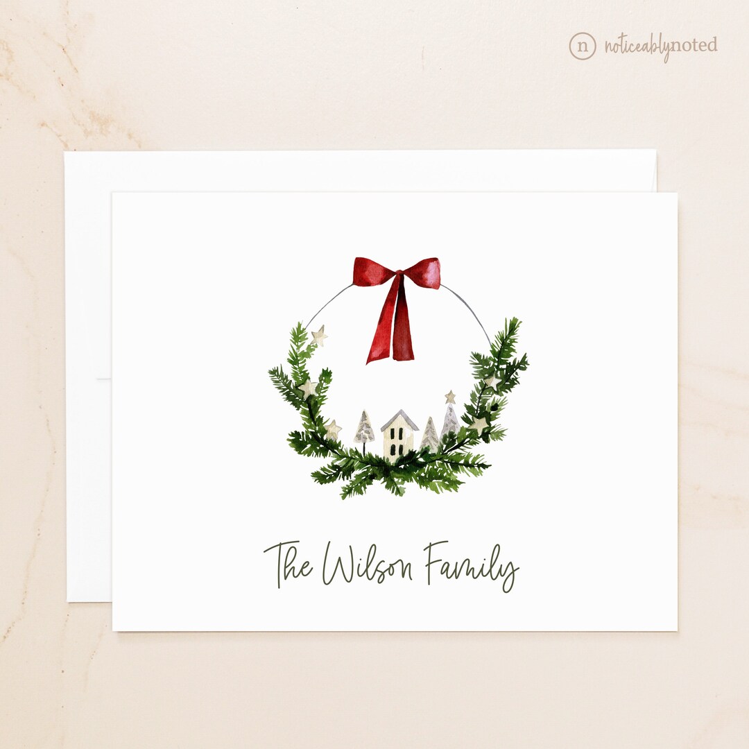 Wreath Cards Personalized Folded Note Cards Custom Etsy