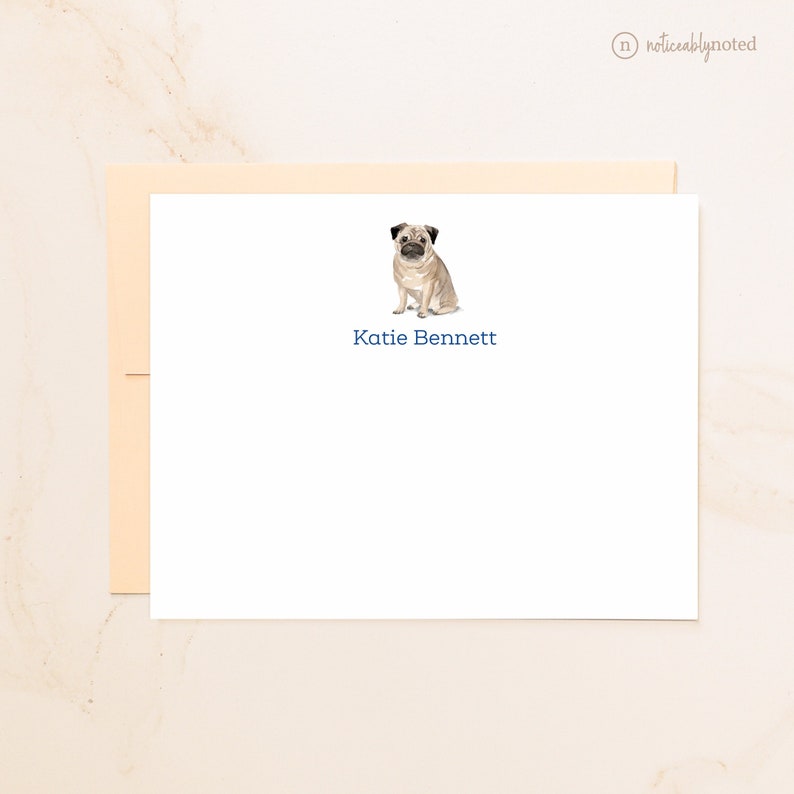 Pug Personalized Flat Note Cards Stationery Gifts for Dog Lovers Cute Dog Cards Chinese Pug Cards Social Stationery DG1 image 1