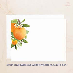 Orange Flat Cards Oranges Note Cards Citrus Notecards Gift Social Stationery Blank Note Cards with Envelopes Stationary QSOR image 2