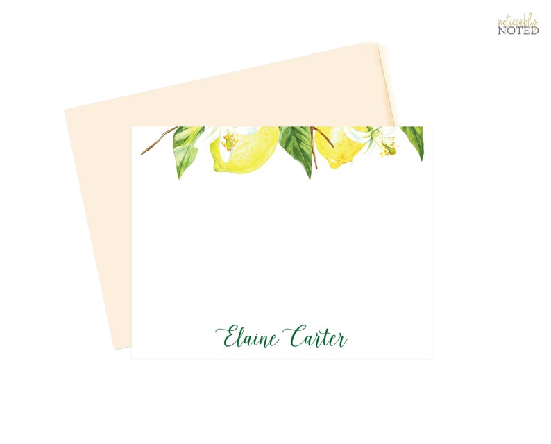 Social Stationery LM1 Lemon Custom Note Cards Lemon Floral Flat Note Cards Fine Stationery Feminine Stationery Modern Stationary
