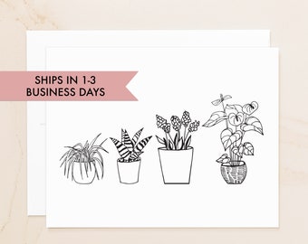 Plant Note Cards - Black and White Greenery Folded Note Cards - Social Stationery - Greenery Note Cards - Plant Lover Gift - QSBWP