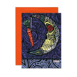 Midnight Desire 5x7 Blank Greeting Card Moon and Carrot Day of the Dead-Dia de los Muertos
