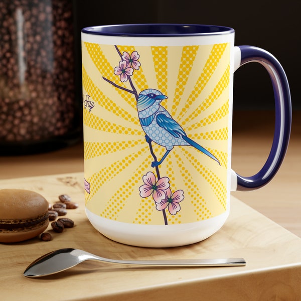 Scrub Jay Bird Two-Tone Coffee Mugs, 15oz