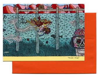 Day of the Dead -The Lake-El Lago-El Viaje Mermaid-Blank Greeting Card-Dia de los Muertos