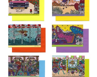 6 Different Day of the Dead Blank Greeting Cards-Dia de los Muertos