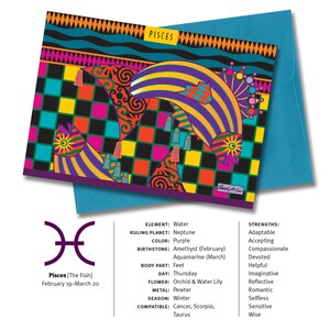 Zodiac Sign Pisces (The Fish) Horoscope 5x7 Blank Greeting Card