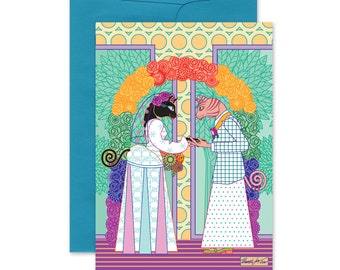 Gay Lesbian Cat Bride and Bride Wedding Blank Greeting Card-LGBT