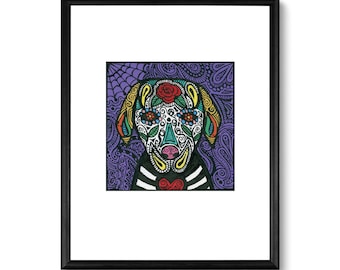 Dog Art Print: Day of the Dead Sugar Skull, 8x10