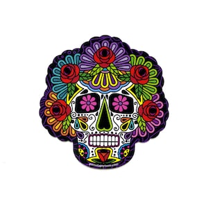 Sugar Flora Sugar Skull Sticker, Day of The Dead Vinyl Stickers, Sugar Skull Stickers, Dia de los Muertos Decals