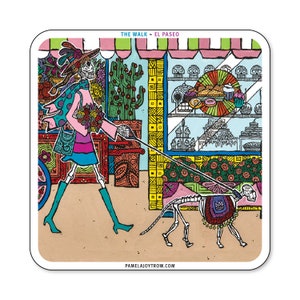 Day of the Dead Walking the Dog Vinyl Sticker 4&quot; Square