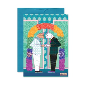 Gay Men Cat Groom and Groom Carte de vœux de mariage-LGBT