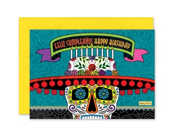 Birthday Card-Mariachi Birthday-Day of the Dead Blank Greeting Card-Dia de los Muertos