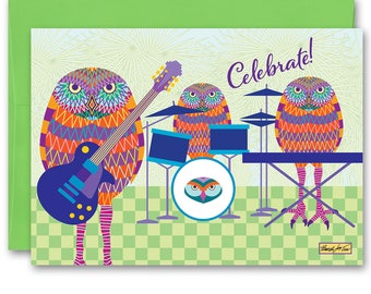 Hootenanny Owl Musicians Celebration Card