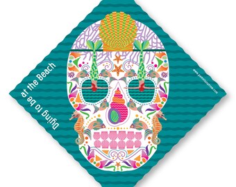 Calcomanía de calavera de azúcar de playa, calcomanía de vinilo del Día de los Muertos
