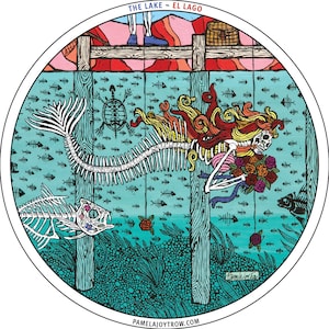 Day of the Dead Mermaid Vinyl Sticker 4&quot; Round