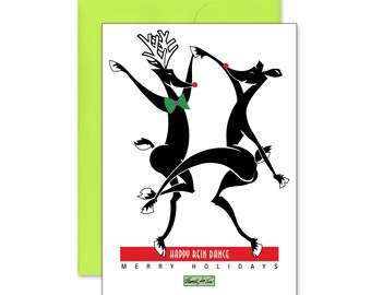 Christmas Card-Dancing Reindeer Holiday Greeting Card Reindeer