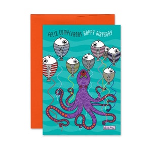 Birthday Card-Octopus Party-Day of the Dead Blank Greeting Card-Dia de los Muertos