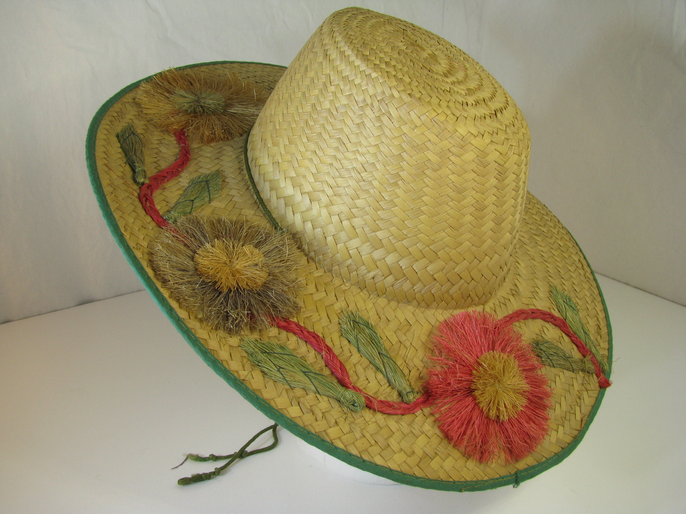 Midcentury Floral Mexican Sun Hat With Large Brim 21 Etsy UK