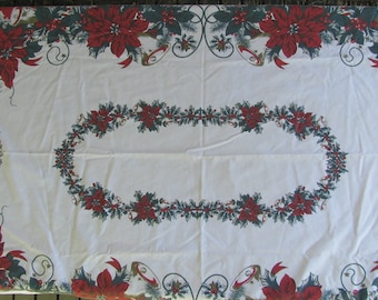 Vintage Rectangular Christmas Tablecloth, Approximately 66" x 48"