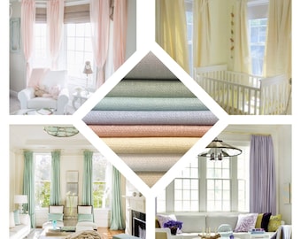 Pastel Colors Designer Drapery Panels."Pastel Dreams".Custom Draperies,Curtains,Window Decor Made in Canada.Mint ,Soft Coral and Lavander .