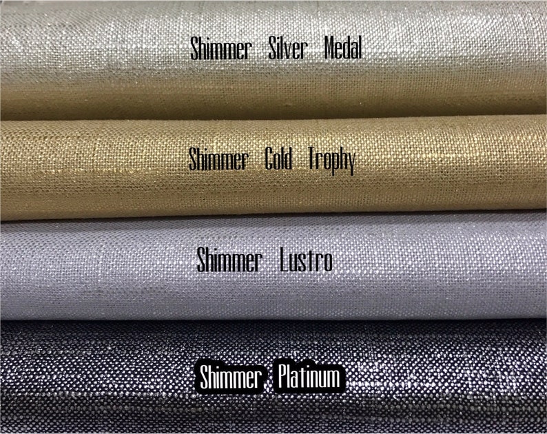 Shimmer Linen Drapery Collection. Modern Silver Metallic and Gold Slubby Linen Drapes. Pinch Pleat, French Pleat Curtains. Made in Canada. image 3