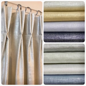 Shimmer Linen Drapery Collection. Modern Silver Metallic and Gold Slubby Linen Drapes. Pinch Pleat, French Pleat Curtains. Made in Canada. image 1