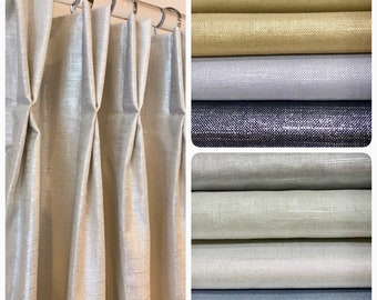 Metallic Linen Drapery Panel: Silver & Gold Slubby Curtains - Pinch Pleat