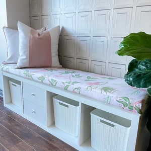 IKEA Kallax Seat Organic Cotton Bench Cushion. Custom bench cushions. Non slip pad included. Custom made in Canada. Jungle Pattern.b