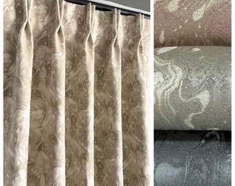 Carrara Marble Designer Drapery Collection.  Custom Pinch Pleat, French Pleat Designer Drapery Panels. Made in Canada  .