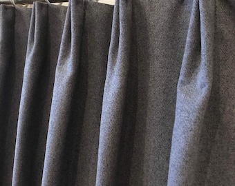 Herringbone Tweed Texture Designer blackout thermal drapery panels. French pleat, pinch pleat wool thermal insulated curtains made in Canada