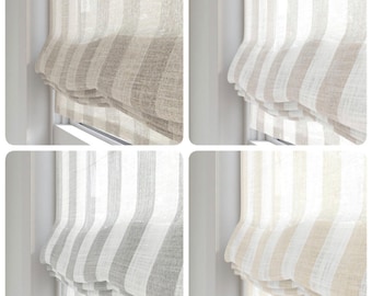 Striped Linen Roman Shade: Custom Window Treatment, Handmade in Canada