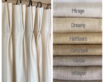Pembrook Faux Tussah (Raw) Silk Drapery. 38 Beautiful Colors. Shabby Chic Curtains. Custom Pinch Pleat Drapes. Handmade in Canada.