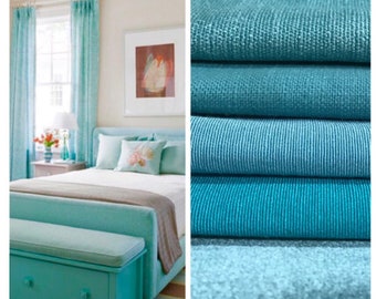 Turquoise Gem Designer Custom Drapery Panels available in 4 fabric textures and colors! Pinch Pleat Designer Curtains. Made in Canada.