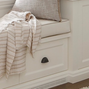 Custom Bench Cushions. Linen textured firm bench cushions suitable for seating. Custom Made to Measure in Canada. Available in 32 colors.