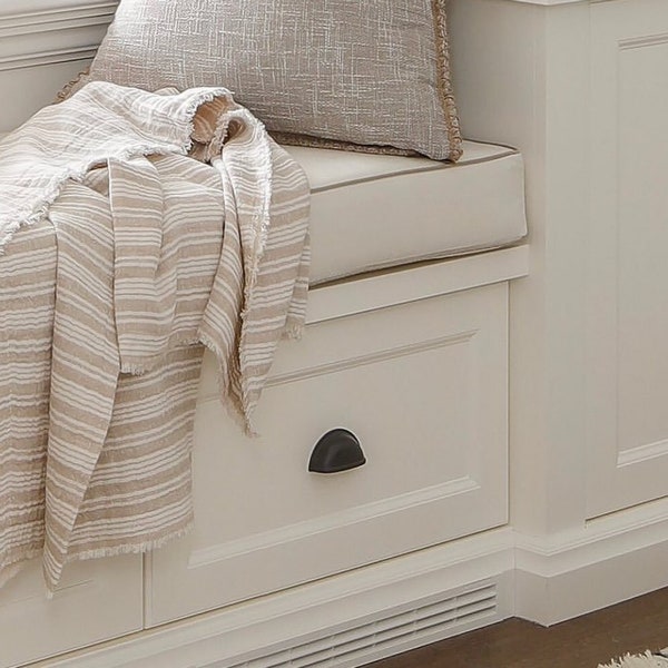 Custom Bench Cushions. Linen textured firm bench cushions suitable for seating. Custom Made to Measure in Canada. Available in 32 colors.