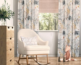Woodland Nursery Curtains: Kids Cotton Drapery, Animals Print