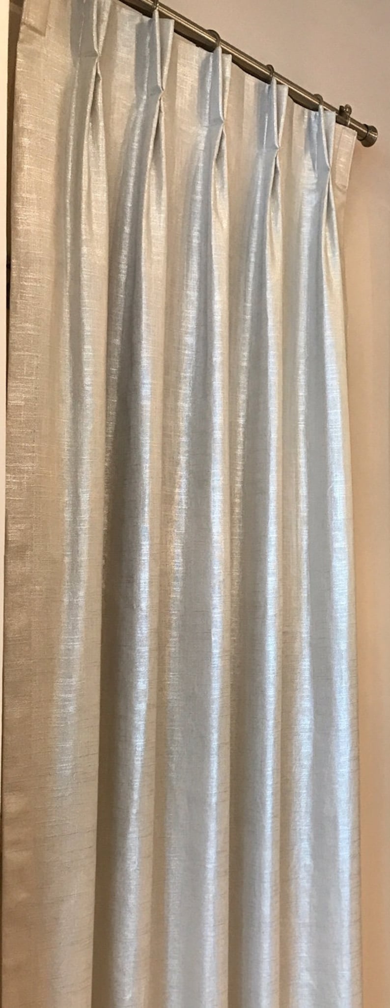 Shimmer Linen Drapery Collection. Modern Silver Metallic and Gold Slubby Linen Drapes. Pinch Pleat, French Pleat Curtains. Made in Canada. image 5