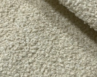 Ivory Bouclé Upholstery Fabric: Heavy Designer Stain-Free Technology