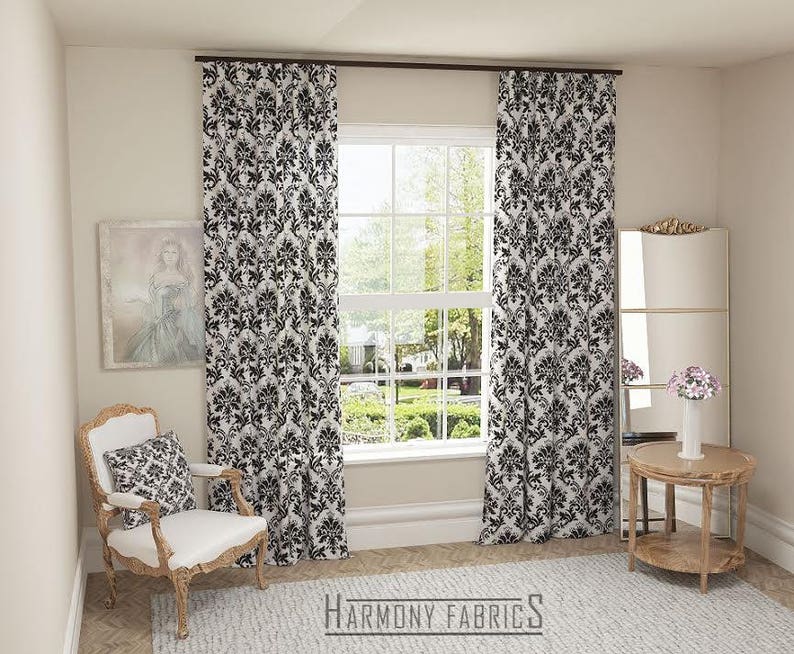 Morris Cotton Custom Drapery Panels Modern Damask Print Etsy
