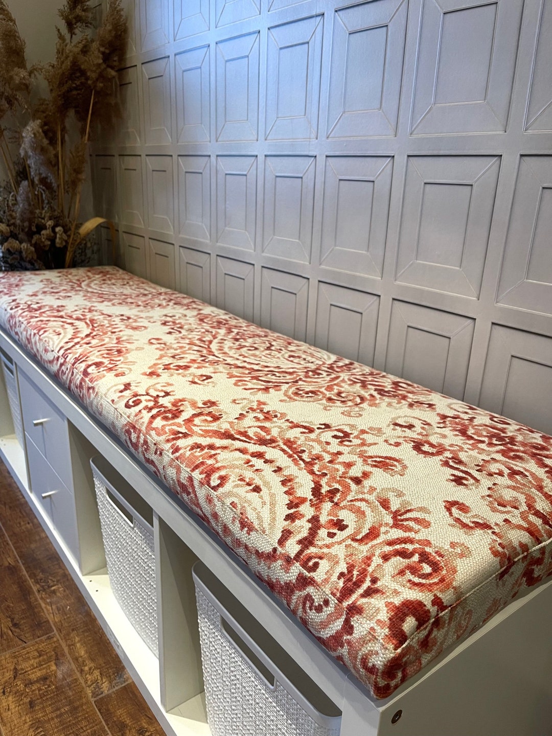 Custom Linen Bench Cushions. Damask Design Fabric. Bench Cushions for