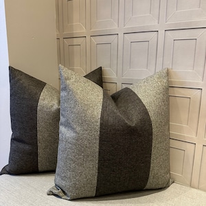 Set of 2 Tweed Custom Designer Cushion covers. Performance stain resistant fabric cushions. Color block design cushion covers with zippers.