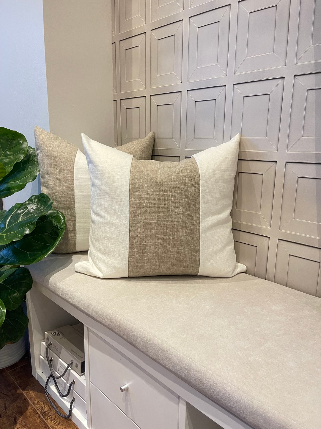 Custom Linen Cushion Covers With Color Block Design. Two Toned Etsy